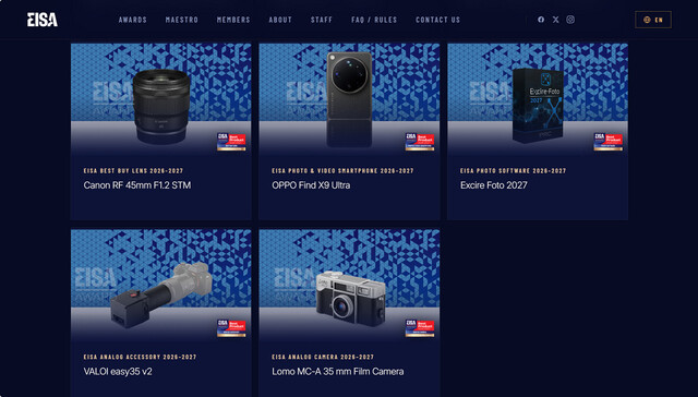 EISA AWARDS 2026-2027 得獎名單公布！Sony 與 Nikon 成相機鏡頭最大贏家