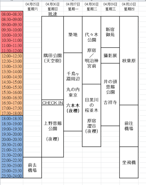 旅游行程安排表模板