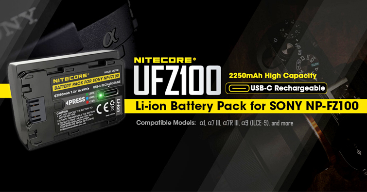 Type-C 直充相機鋰電池 NITECORE UFZ100 發售，可對應 Sony α7 與  α9 系列機身使用