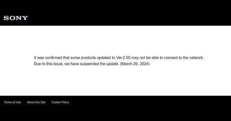 Sony宣布暫時停止A1最新韌體Ver.2.00的更新！可能會造成產品無法連線網路